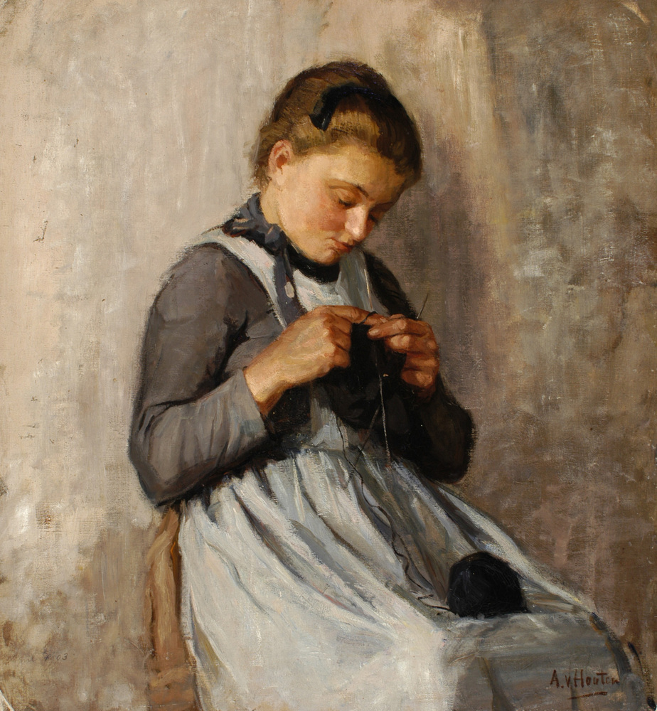 Portret van een breiend meisje