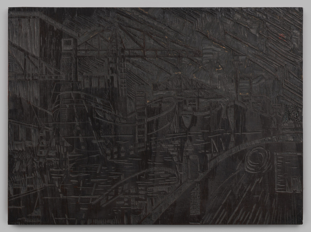 Houtblok met voorstelling boten van J.C. v/d Griendt