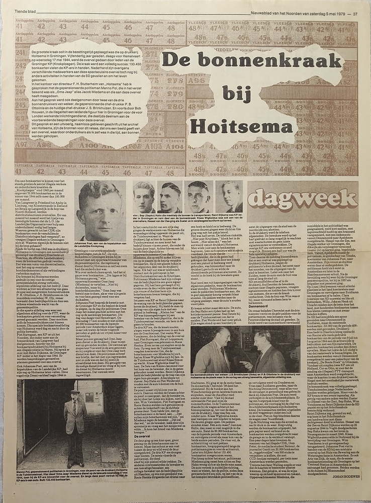 Films, plakproef en bijbehorend krantenartikel De bonnenroof bij Hoitsema, Nieuwsblad vh Noorden