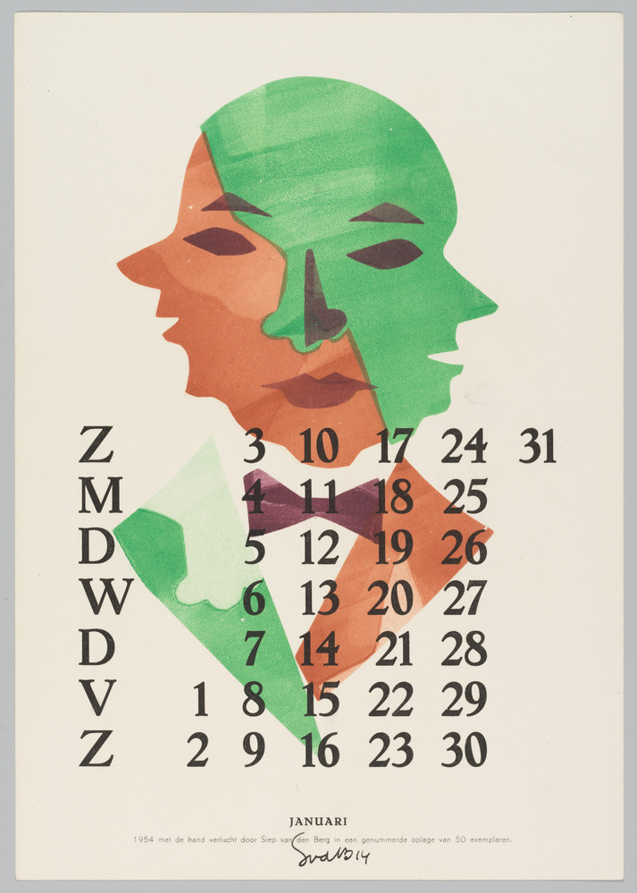 12 kalenderbladen van Siep van den Berg van het jaar 1954. Oplage van 50 dit is nummer 14