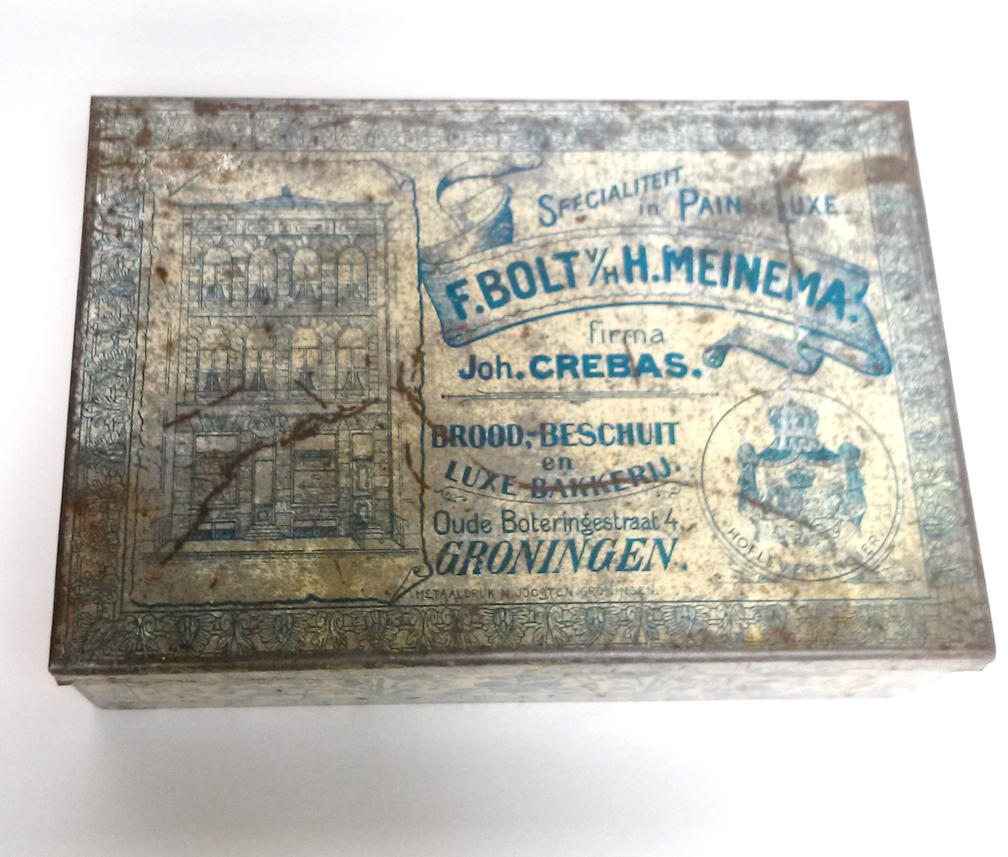 Koekblik Firma Joh. Crebas, F. Bolt v/h H. Meinema