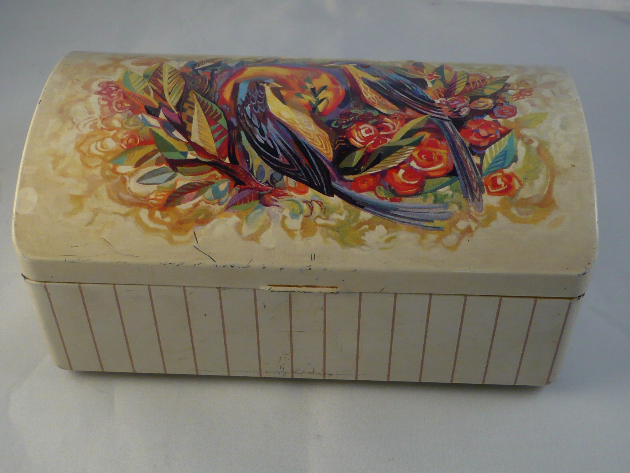 Douwe Egberts koffieblik met bloemen- en vogelmotief