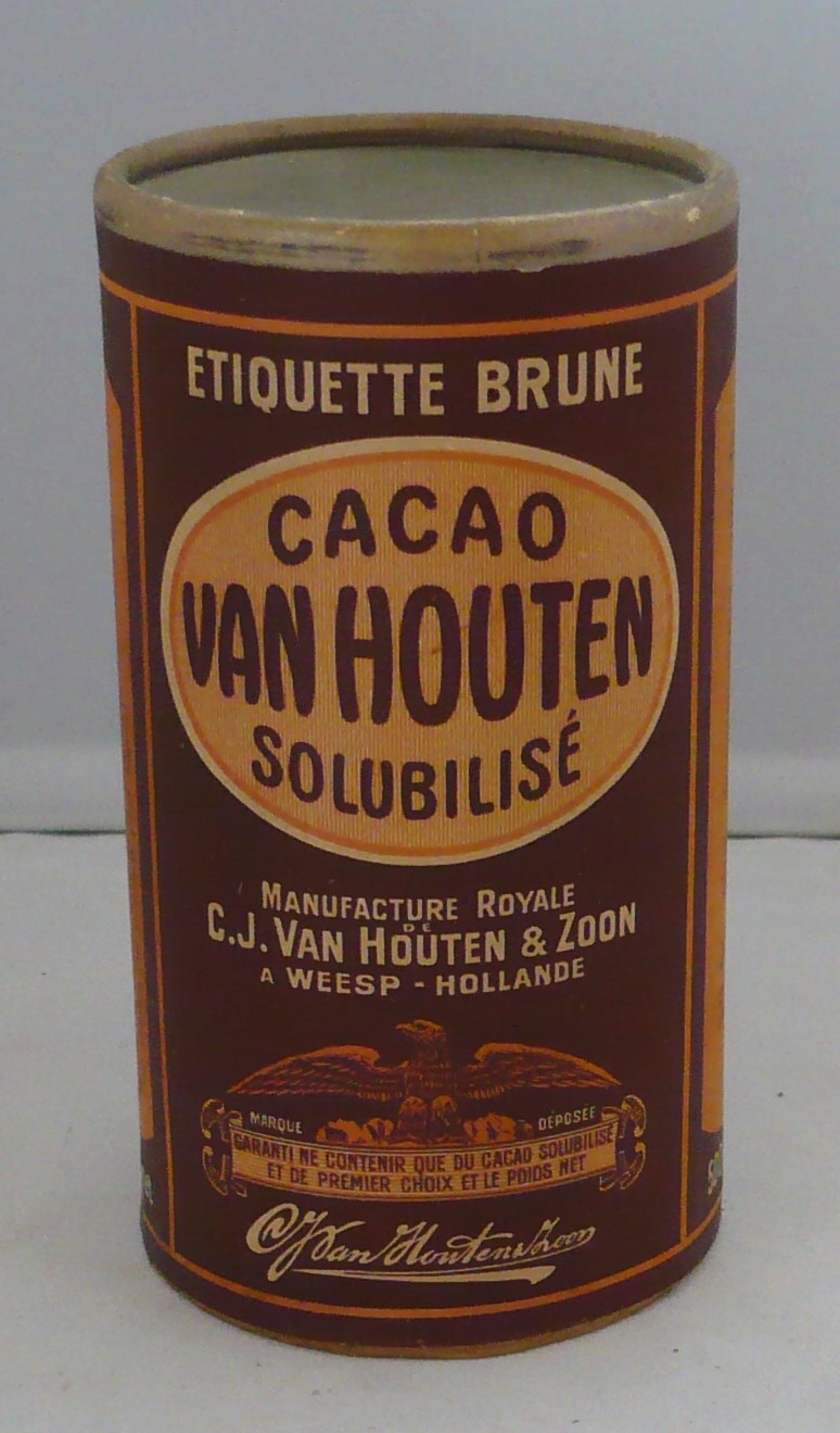 Van Houten's Cacao Bruin etiket etalage verpakking