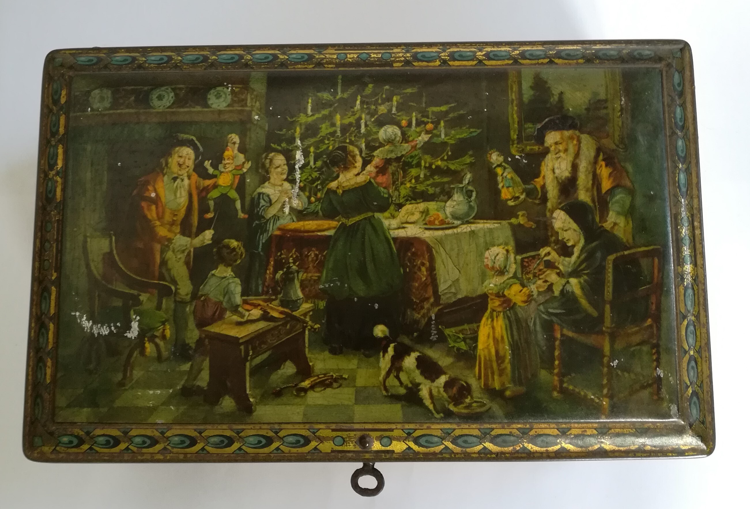 Decoratief bewaarblik 'Kerst' met slot en sleuteltje