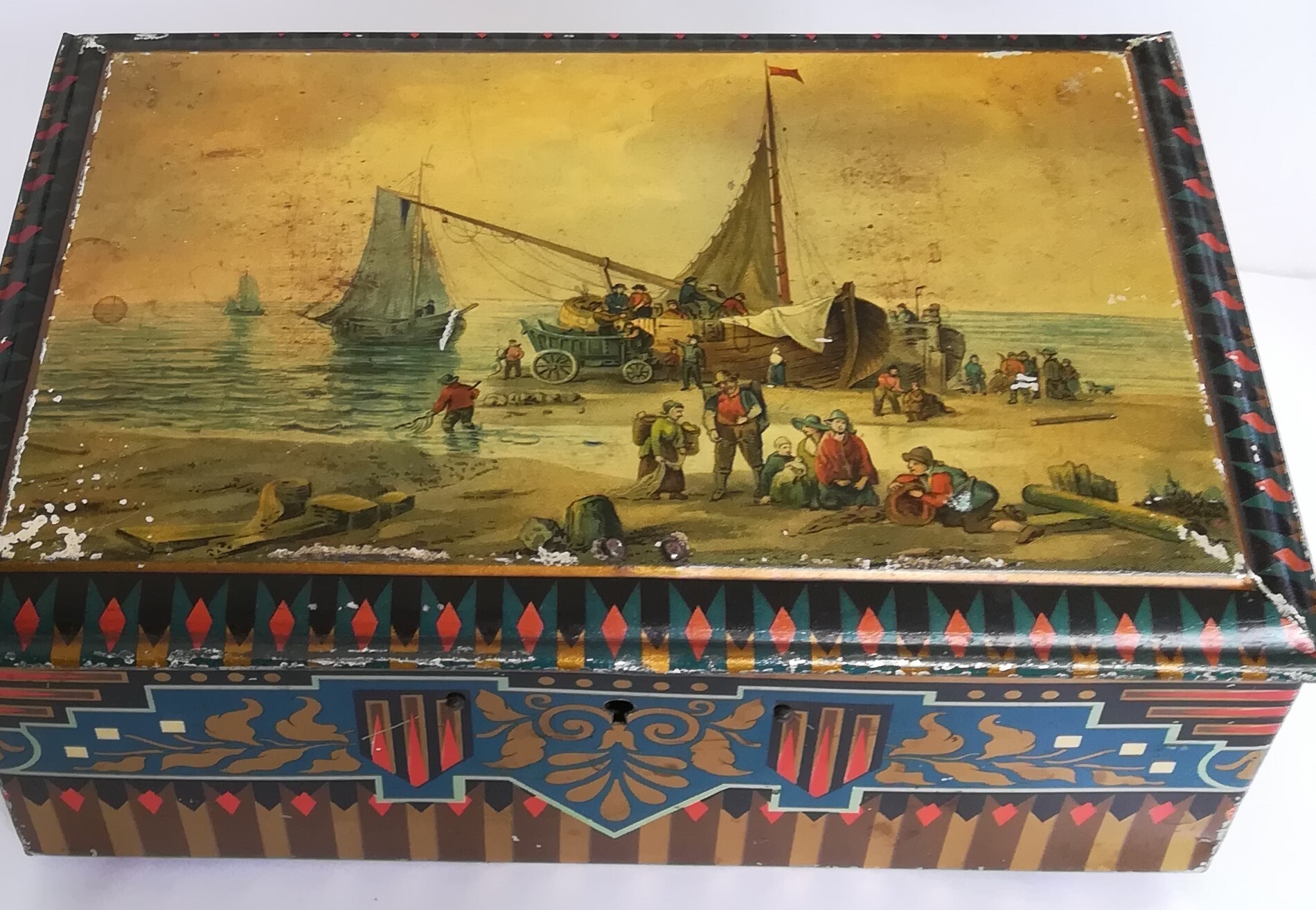 Bewaarblik Pette Cacao 'Vissersboten op het Strand'