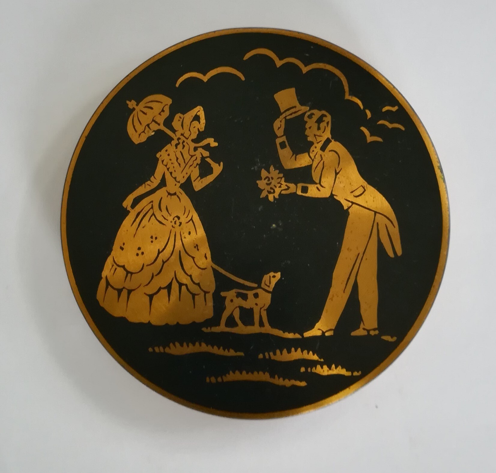 Poederdoos, zwart gelakt