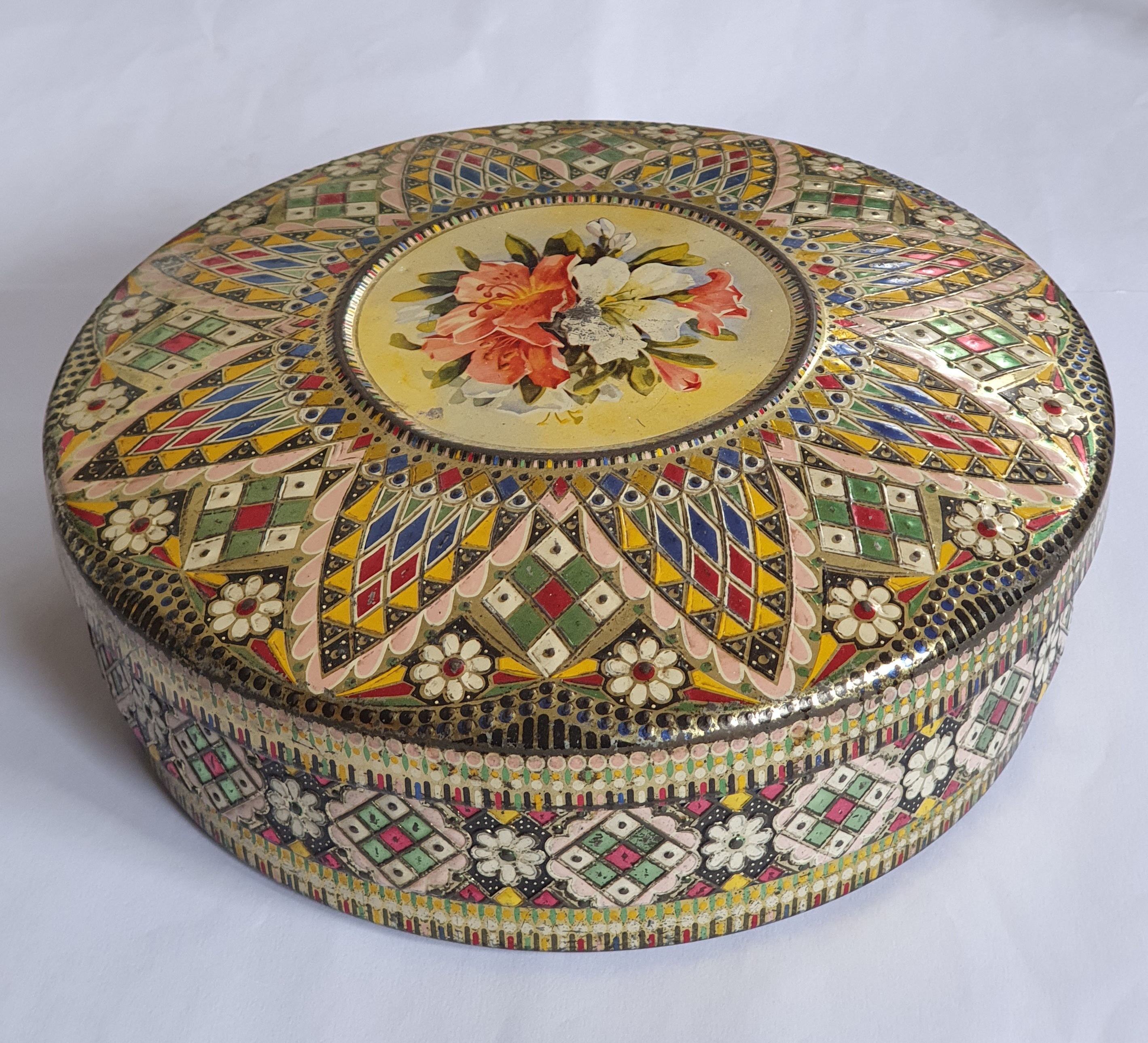 Ronde koektrommel met bloemen