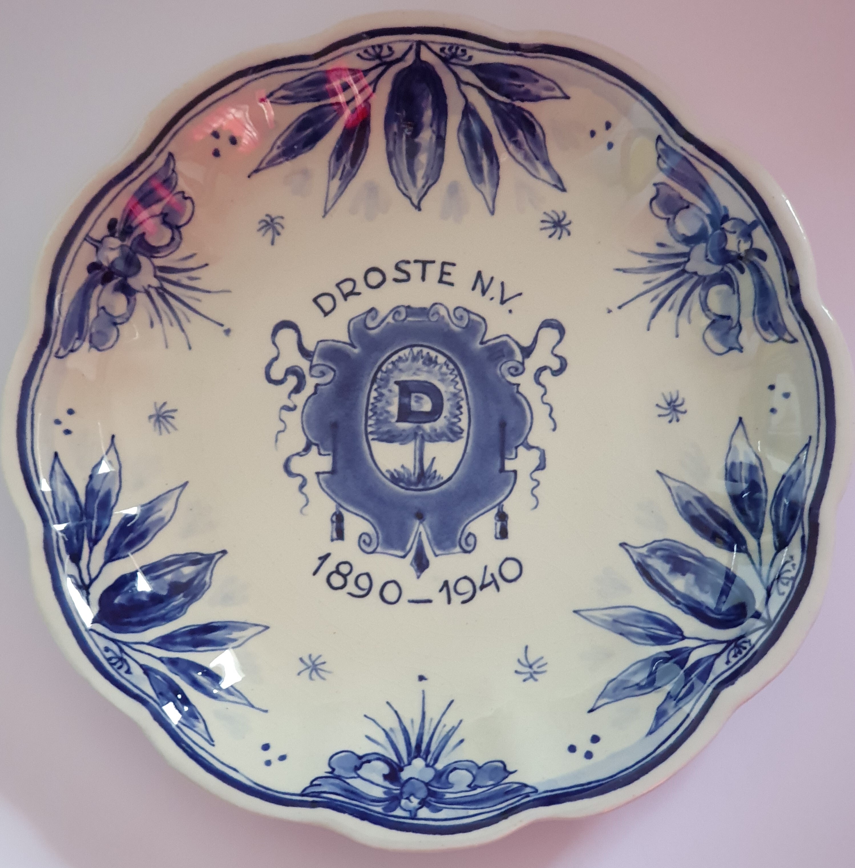 Droste 50 jarig delfts-blauw jubileumbordje 1890-1940, replica