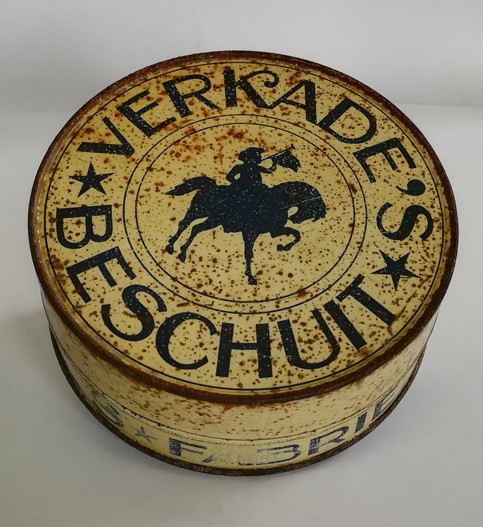 Proefmonster Verkade's Beschuit, blauw-wit met Verkade ruiter