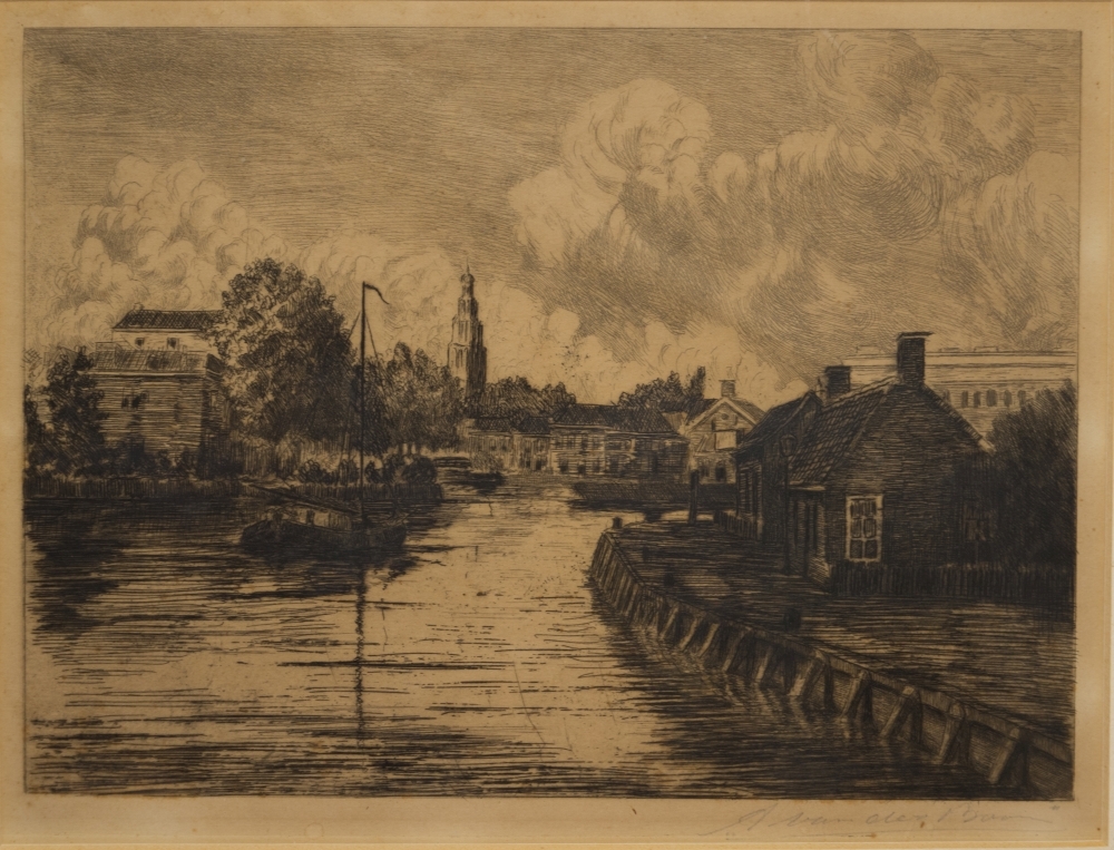 Gezicht vanaf de Bonte Brug in Groningen.