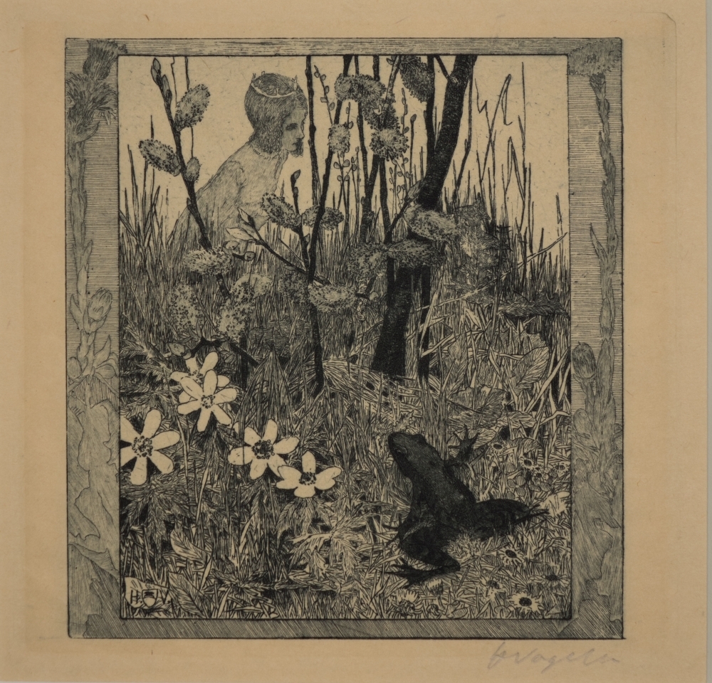 Meisje met kikker in landschap. (Froschbraut)