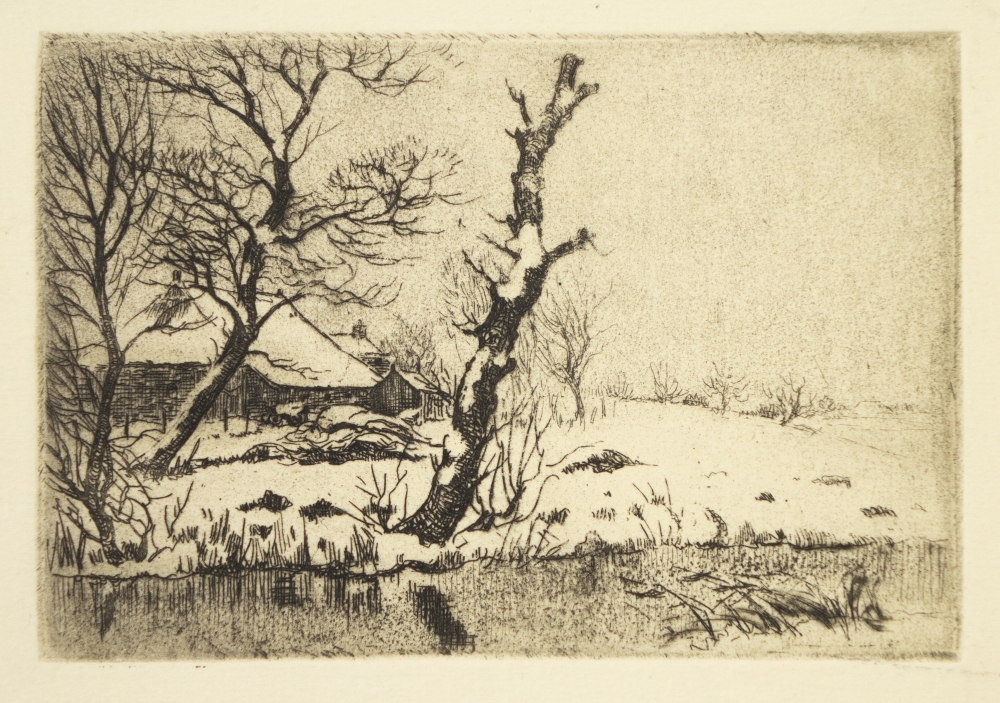 Sneeuwlandschap met boerderij/ landschap bij Breede.