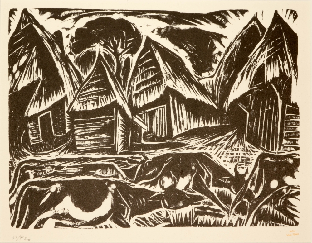 Koeien door het dorp Orvelte.