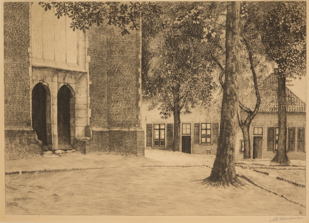 Dorpsgezicht met kerk.