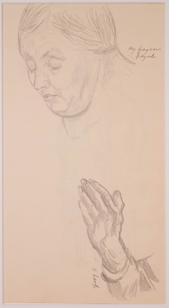 Twee studies van hoofd en hand.