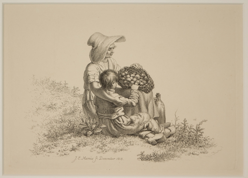 Zittende vrouw met kind.