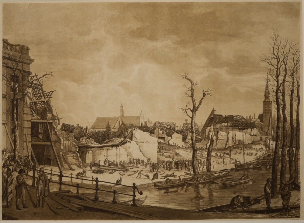 Ruines te Leiden na het springen van het schip met buskruid.