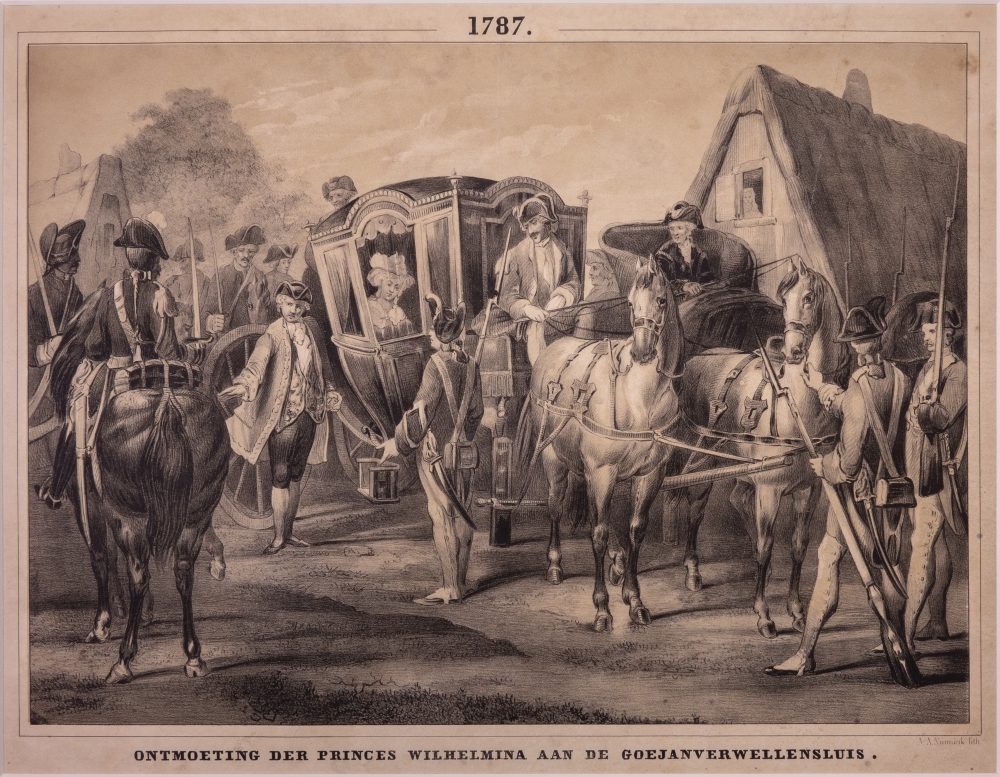"ONTMOETING DER PRINCES WILHELMINA AAN DE GOEJANVERWELLENSLUIS."