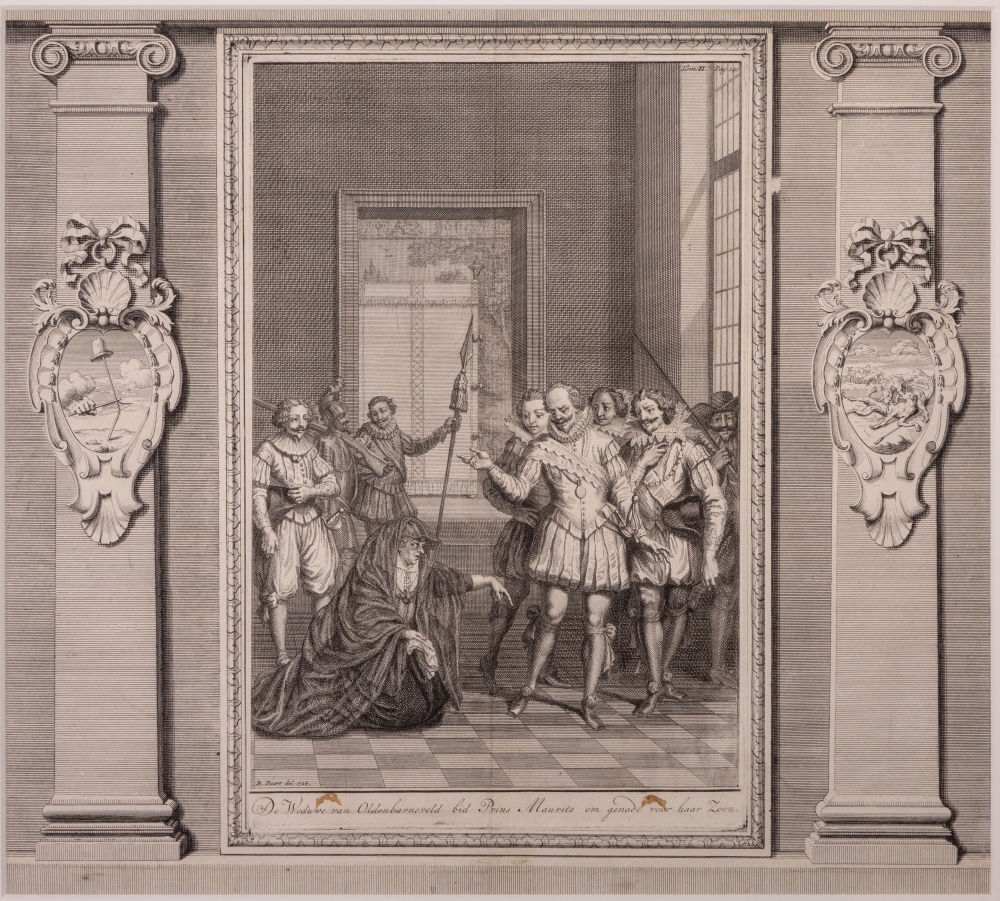 "De Weduwe van Oldenbarneveld bid Prins Maurits om genade voor haar zoon."