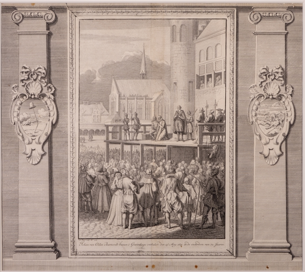 "Johan van Olden Barnevelt binnen 's Gravenhage onthalst, den 13e. May 1619 in de ouderdom van 72 Jaaren."