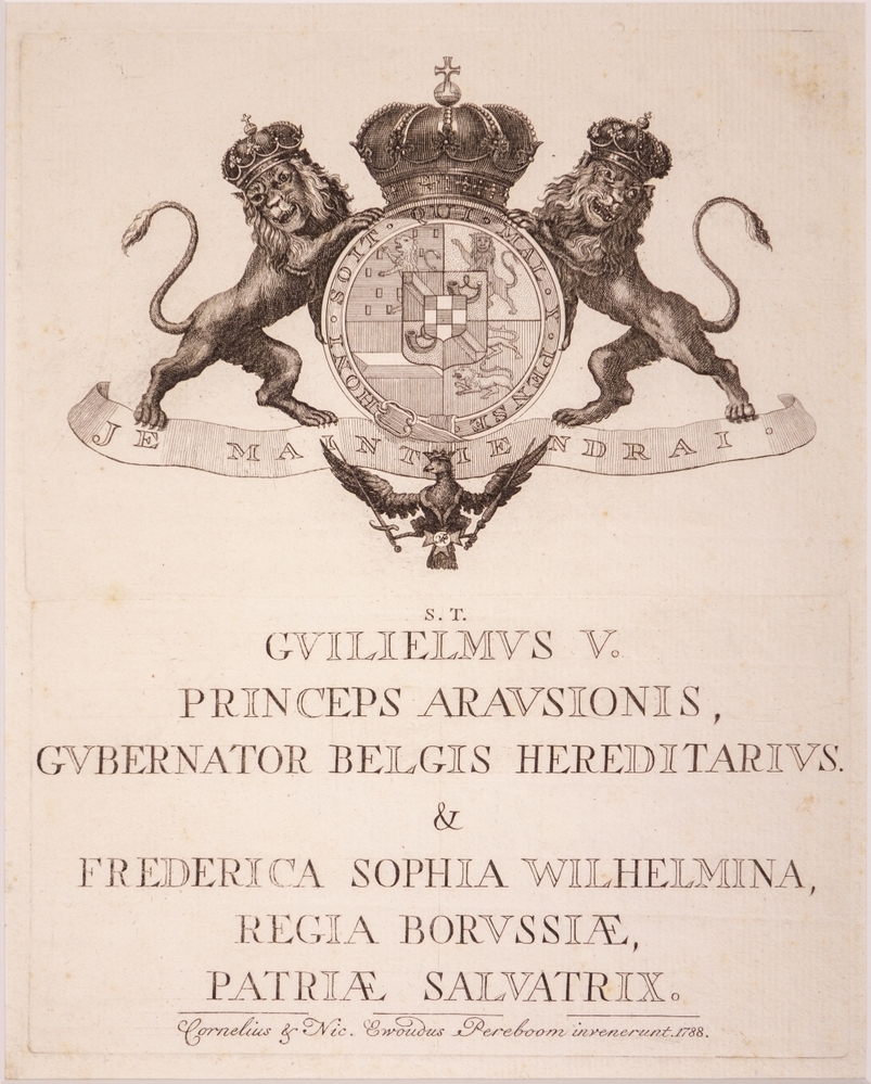 Alliantiewapen van prins Willem V en Wilhelmina van Pruisen.