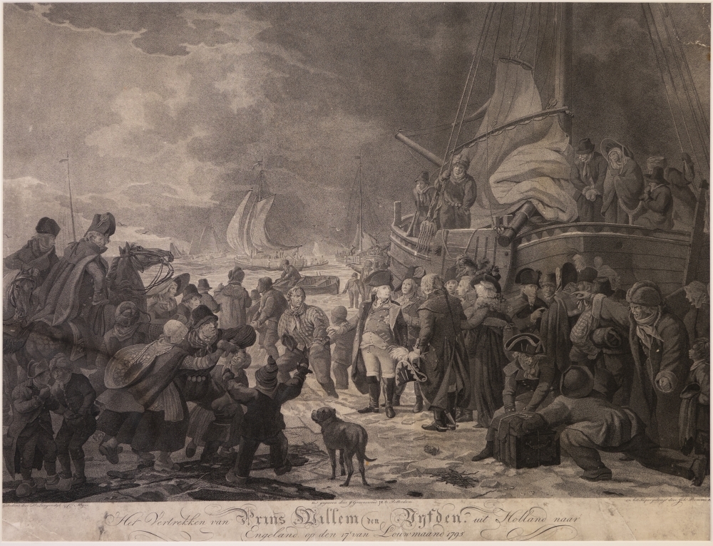 "Het vertrekken van Prins Willem den Vijfden. Uit Holland naar Engeland op den 17e vande Louwmaand 1795."