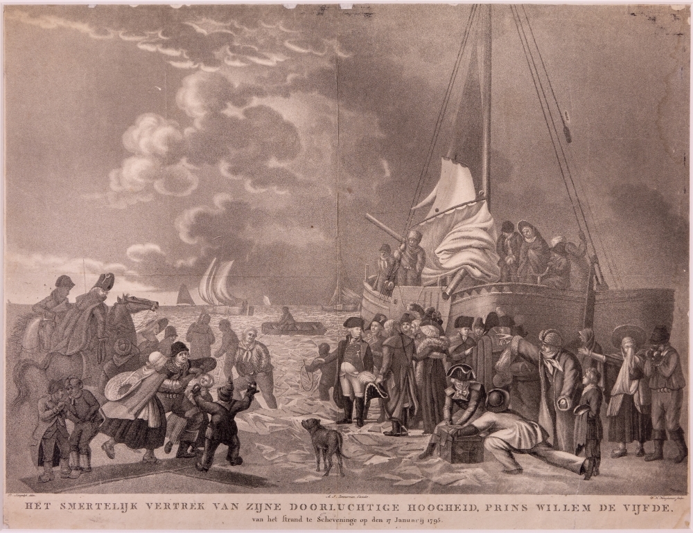 Het vertrek van Prins Willem V en zijn gezin naar Engeland.