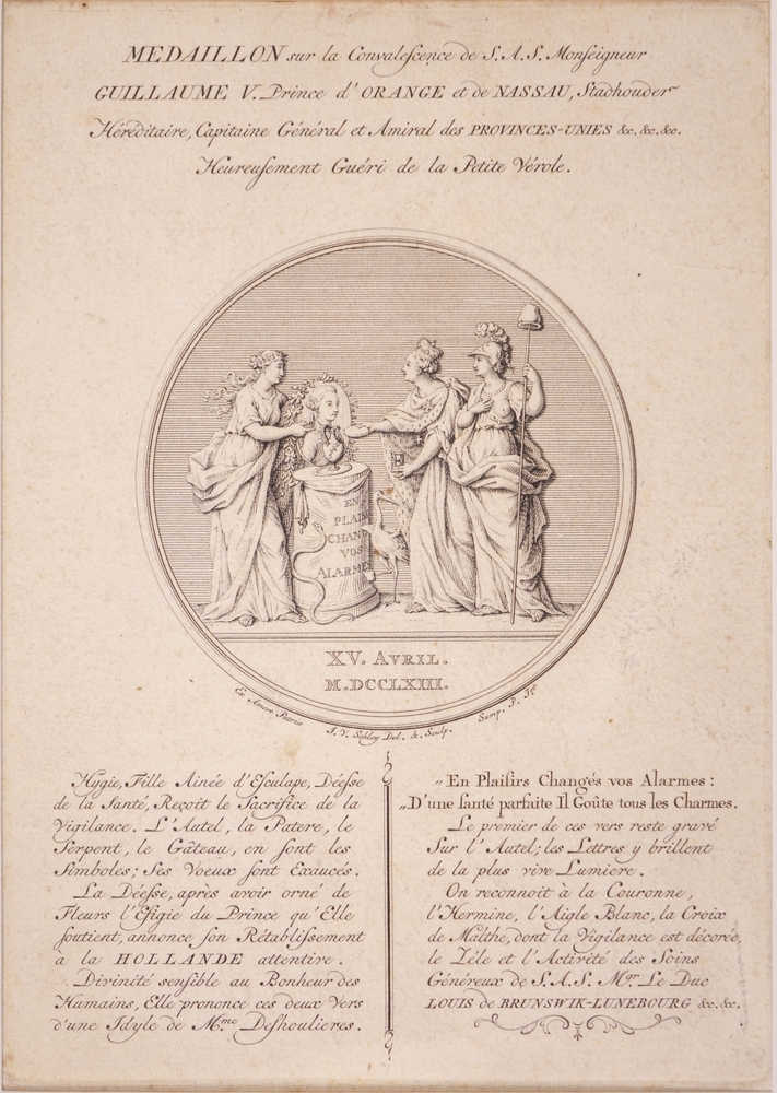 Gedenkmedaillon ter gelegenheid van de genezing van Prins Willem V van de kinderpokken.