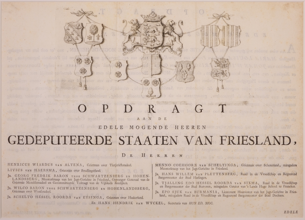 "NAUWKEURIGE AFBEELDING DER LIJK-STATIE VAN HAARE DOORLUCHTIGE HOOGHEID MARIA LOUISA, GEBOREN PRINCESSE VAN HESSEN-KASSEL, DOUAIRIERE VAN JOHAN WILLEM FRISO, PRINS VAN ORANGE EN NASSAU, ENZ. ENZ. ENZ."