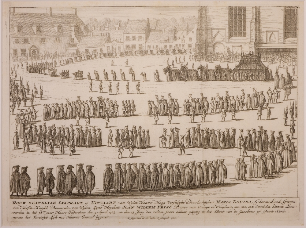 "NAUWKEURIGE AFBEELDING DER LIJK-STATIE VAN HAARE DOORLUCHTIGE HOOGHEID MARIA LOUISA, GEBOREN PRINCESSE VAN HESSEN-KASSEL, DOUAIRIERE VAN JOHAN WILLEM FRISO, PRINS VAN ORANGE EN NASSAU, ENZ. ENZ. ENZ."