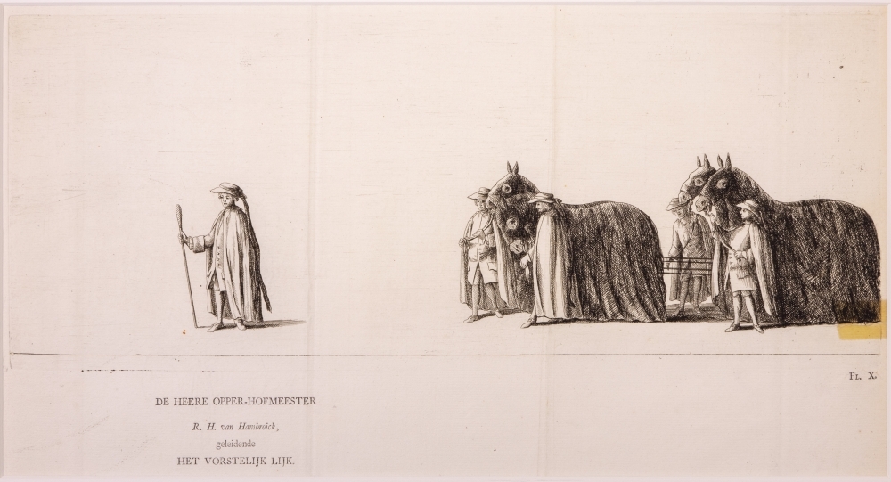 "NAUWKEURIGE AFBEELDING DER LIJK-STATIE VAN HAARE DOORLUCHTIGE HOOGHEID MARIA LOUISA, GEBOREN PRINCESSE VAN HESSEN-KASSEL, DOUAIRIERE VAN JOHAN WILLEM FRISO, PRINS VAN ORANGE EN NASSAU, ENZ. ENZ. ENZ."