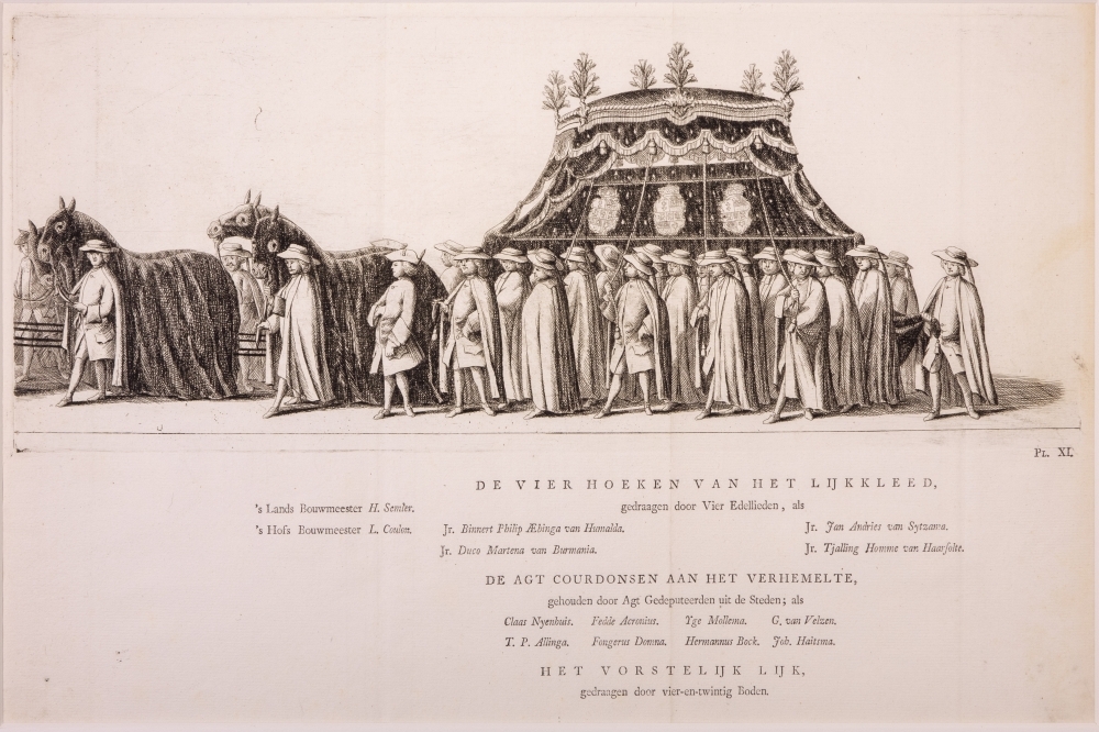 "NAUWKEURIGE AFBEELDING DER LIJK-STATIE VAN HAARE DOORLUCHTIGE HOOGHEID MARIA LOUISA, GEBOREN PRINCESSE VAN HESSEN-KASSEL, DOUAIRIERE VAN JOHAN WILLEM FRISO, PRINS VAN ORANGE EN NASSAU, ENZ. ENZ. ENZ."