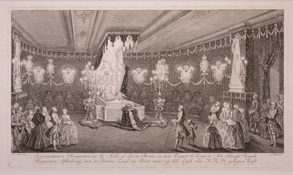 De paradezaal en het praalbed van Princes Anna, weduwe van Willem IV.
