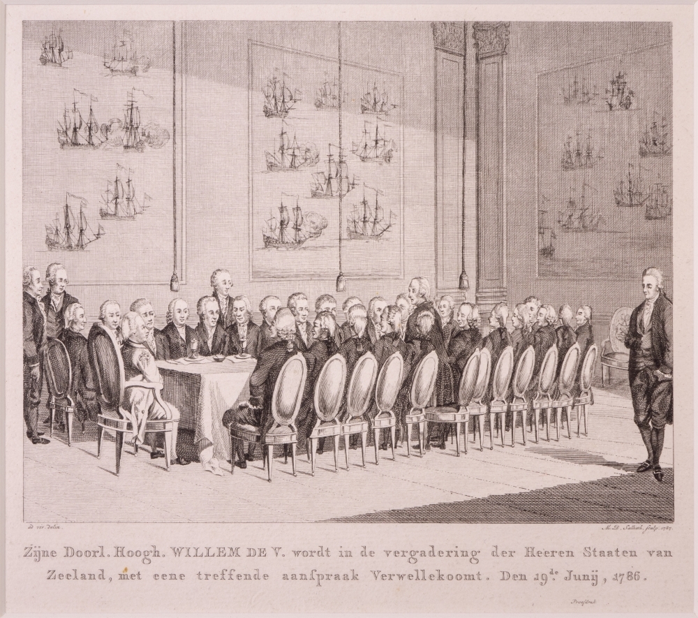 Willem V wordt verwelkomd in de vergadering der Staten van Zeeland.