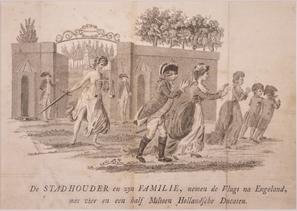 Spotprent op Willem V met zijn vertrek naar Engeland.