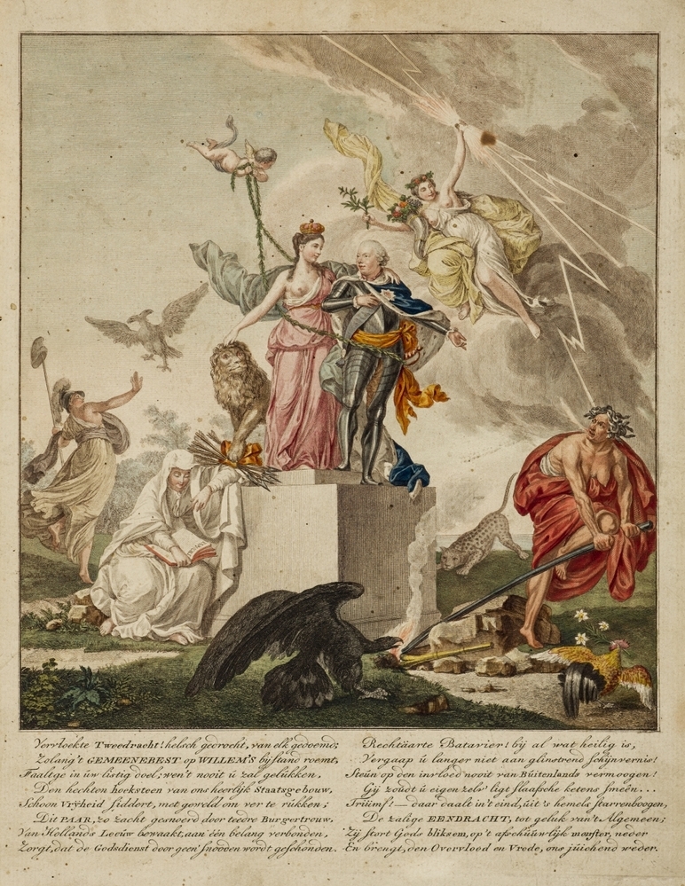 "Vervloekte Tweedracht." zinneprent op het herstel van de stadhouder.