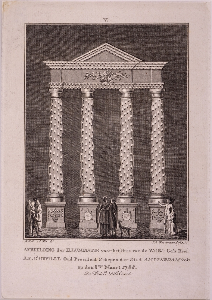 Illuminatiën en Decoratiën te Amsterdam op den 40sten verjaardag van Willem V. bij J.F. D'orville, oud president Schepen der stad Amsterdam.