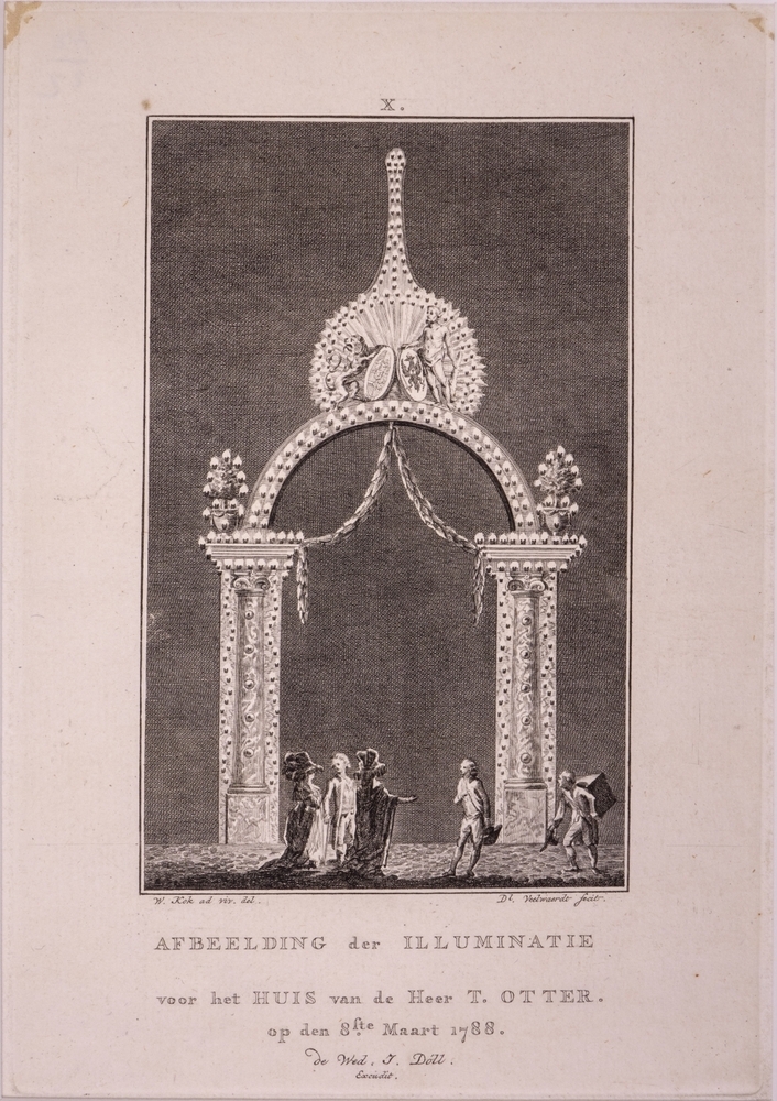 Illuminatiën en Decoratiën te Amsterdam op de 40-ste verjaardag van Willem V. X voor het huis van de Heer T. Otter.