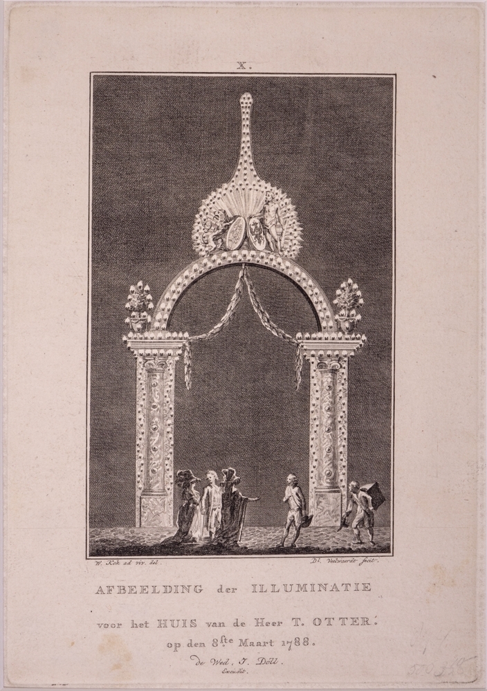 Illuminatiën en Decoratiën te Amsterdam op de 40-ste verjaardag van Willem V. X voor het huis van de Heer T. Otter.