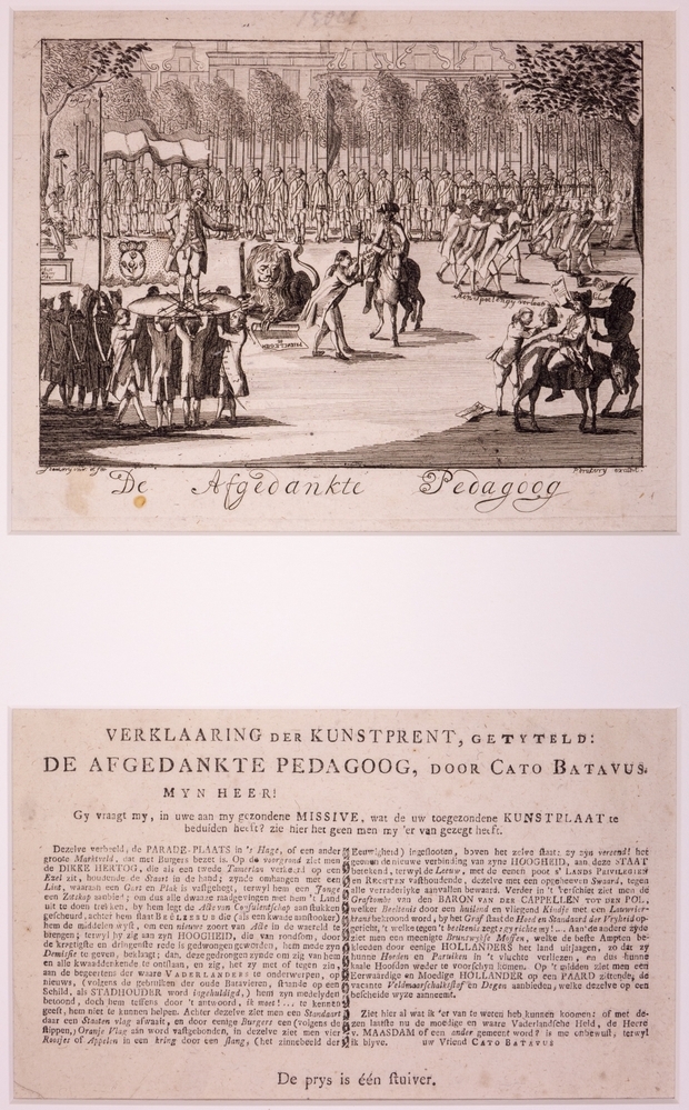 "De Afgedankte Padagoog" Spotprent op de Hertog van Brunswijk. Spotprent op de Hertog van Brunswijk.