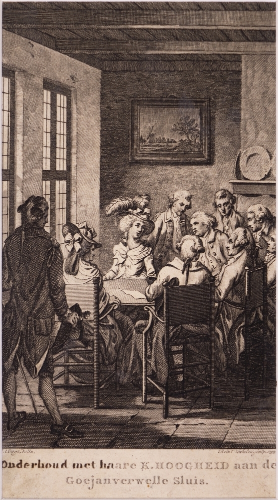 "Onderhoud met haare K. HOOGHEID aan de Goejanverwelle Sluis."