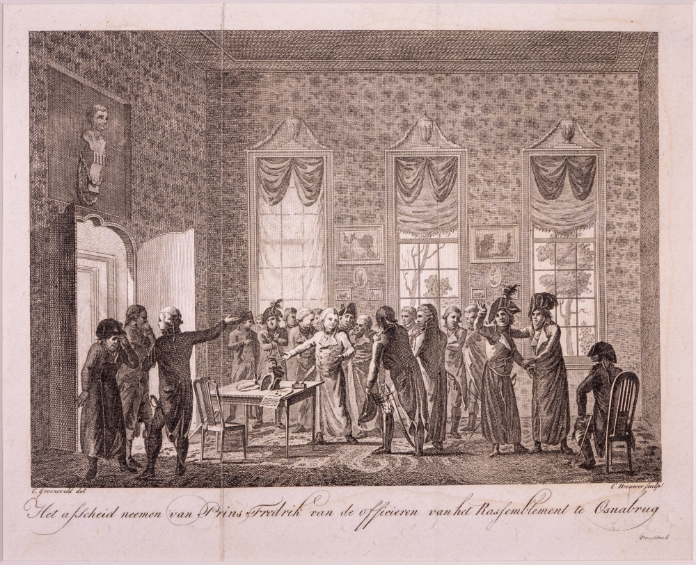 "Het afscheid neemen van Prins Frederik van de officieren van het Rassemblement te Osnabrug".