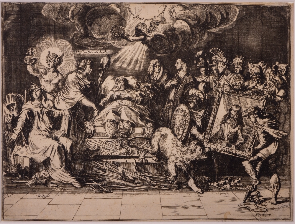 Zinneprent op de verheffing van de prins Willem III tot Kapitein generaal.