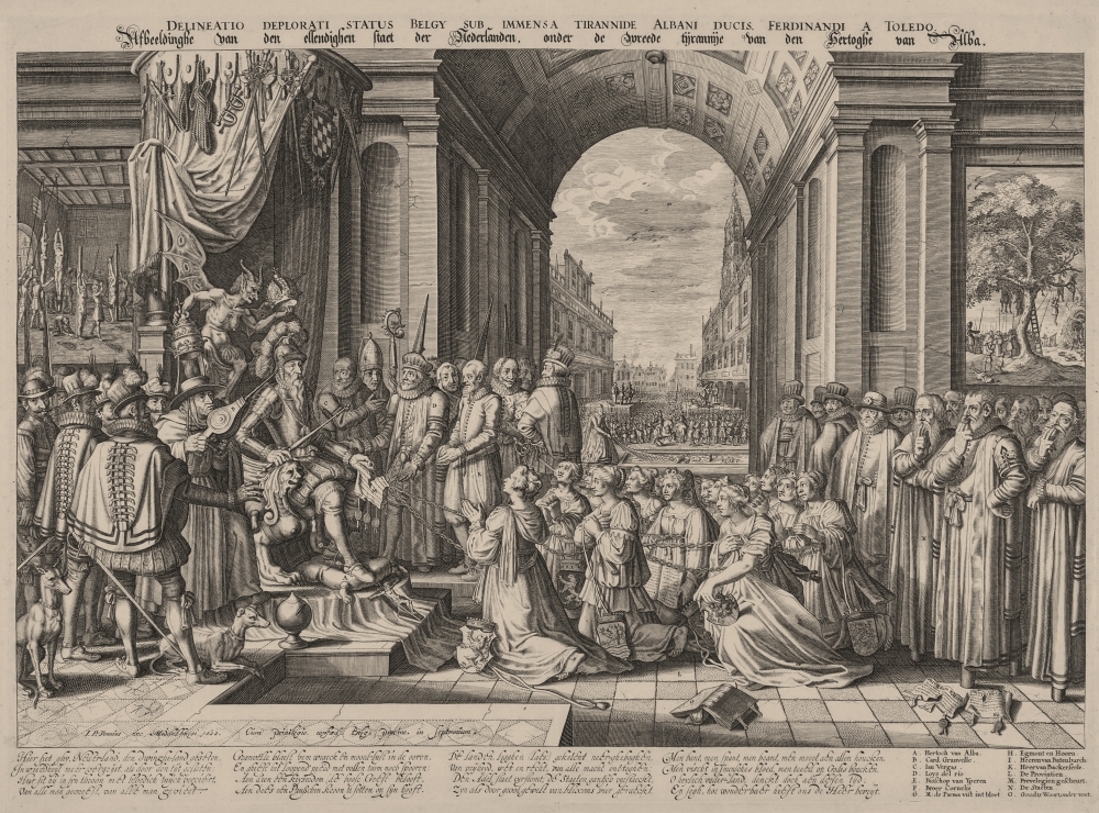 Zinneprent op de tirannie van de hertog van de hertog van Alva.