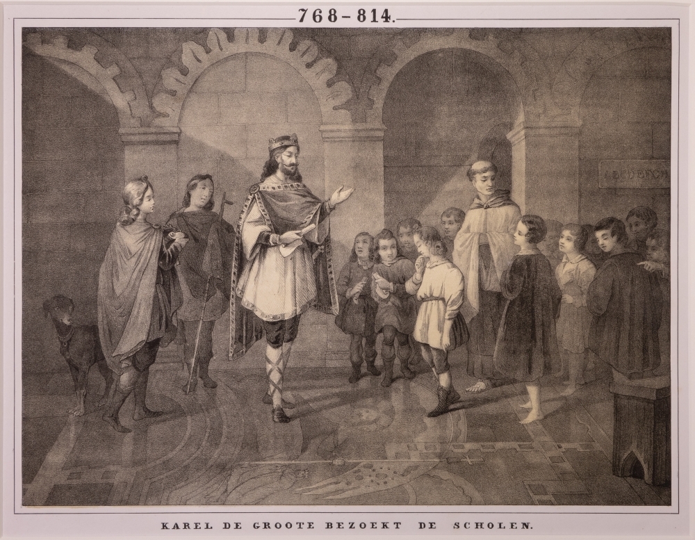 "KAREL DE GROOTE BEZOEKT DE SCHOLEN."