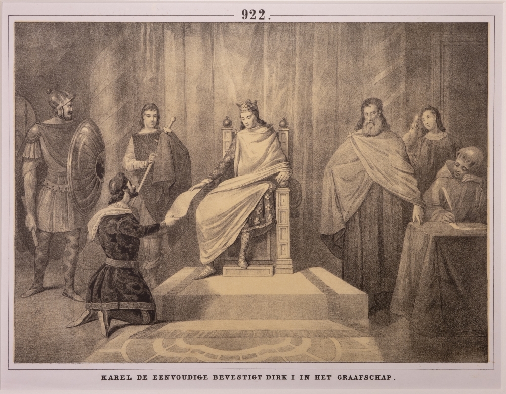 "KAREL DE EENVOUDIGE BEVESTIGT DIRK I INHET GRAAFSCHAP."