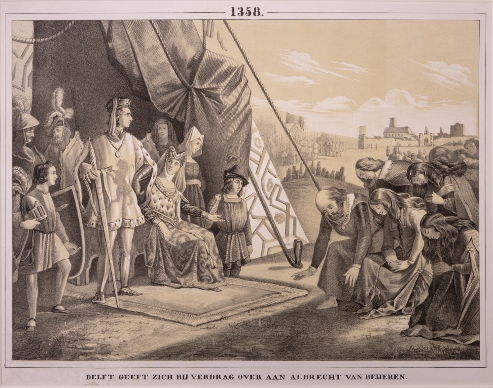 "DELFT GEEFT ZICH BIJ VERDRAG OVER AAN ALBRECHT VAN BEIJEREN."