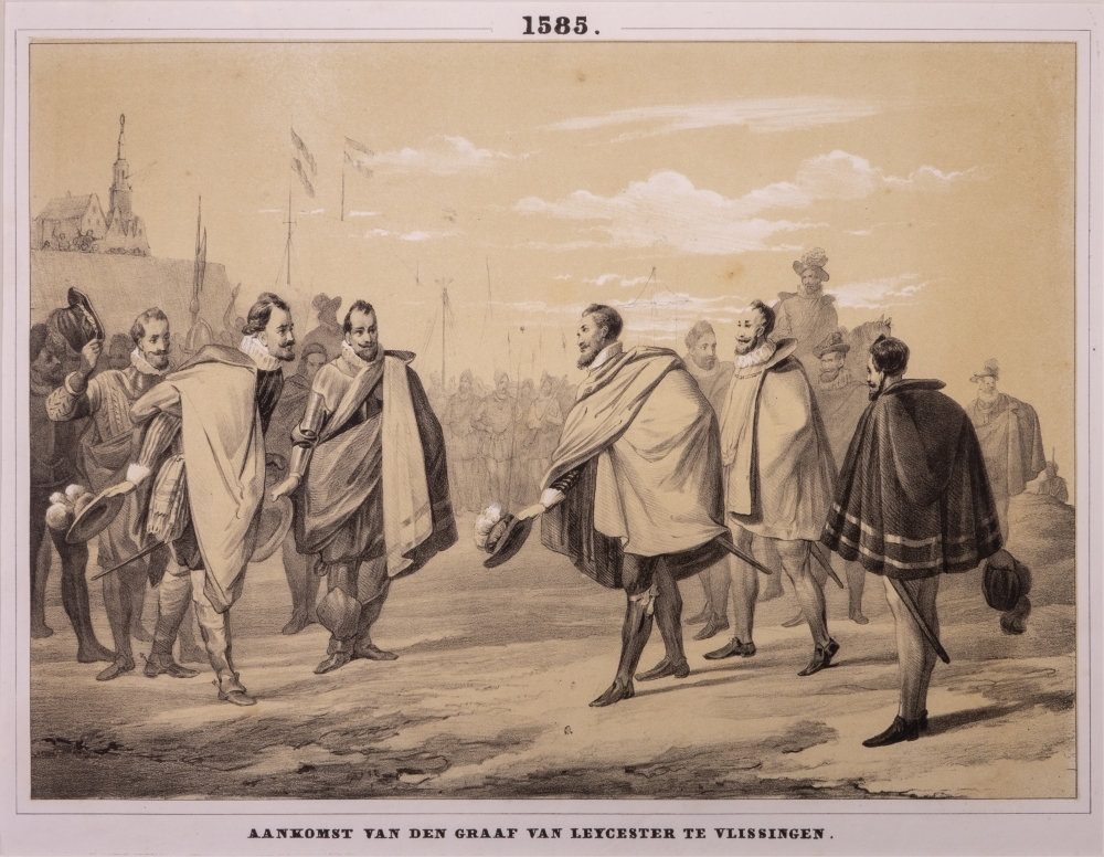 "AANKOMST VAN DEN GRAAF VAN LEYCESTER TE VLISSINGEN."