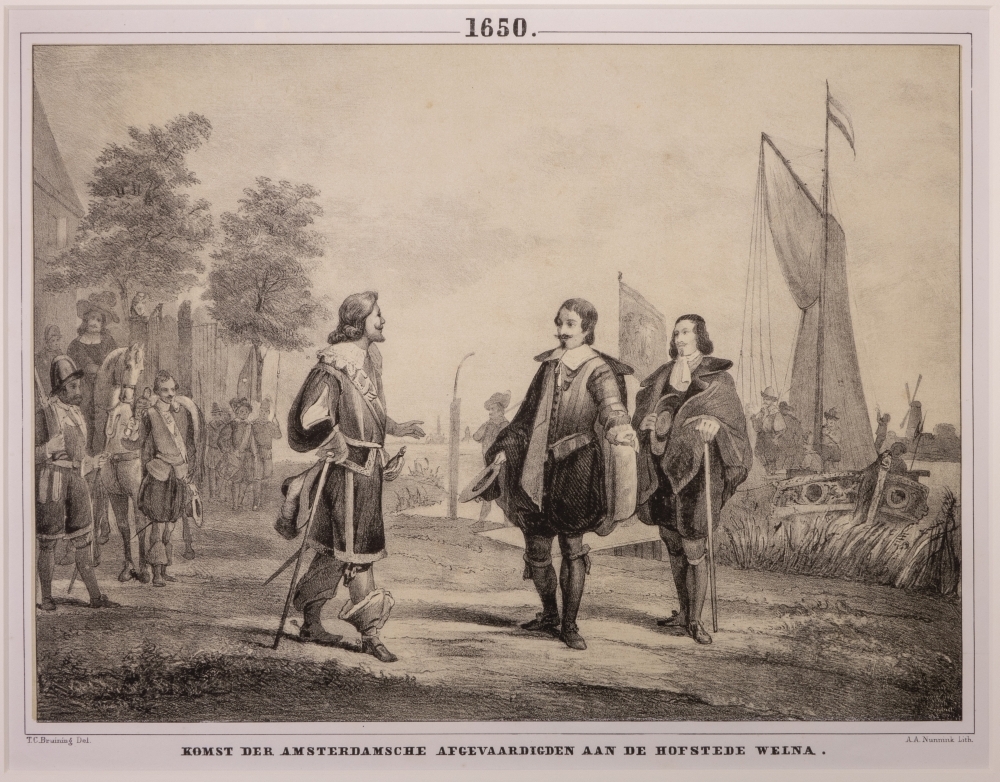 "KOMST DER AMSTERDAMSCHE AFGEVAARDIGDEN AAN DE HOFSTEDE WELNA."