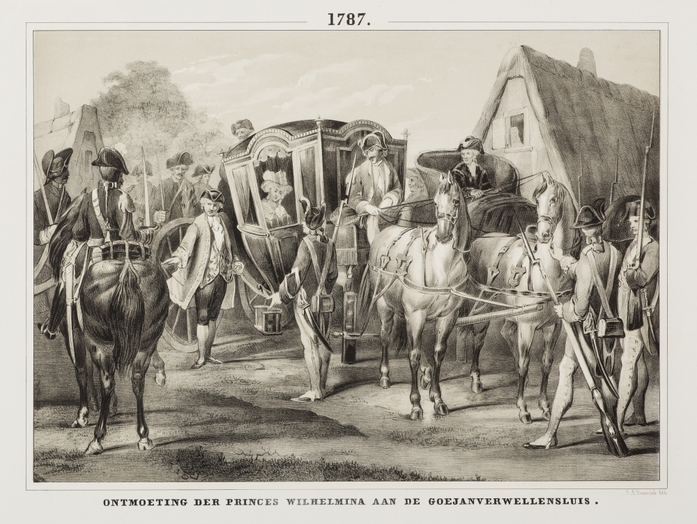 "ONTMOETING DER PRINCES WILHELMINA AAN DE GOEJANVERWELLENSLUIS."
